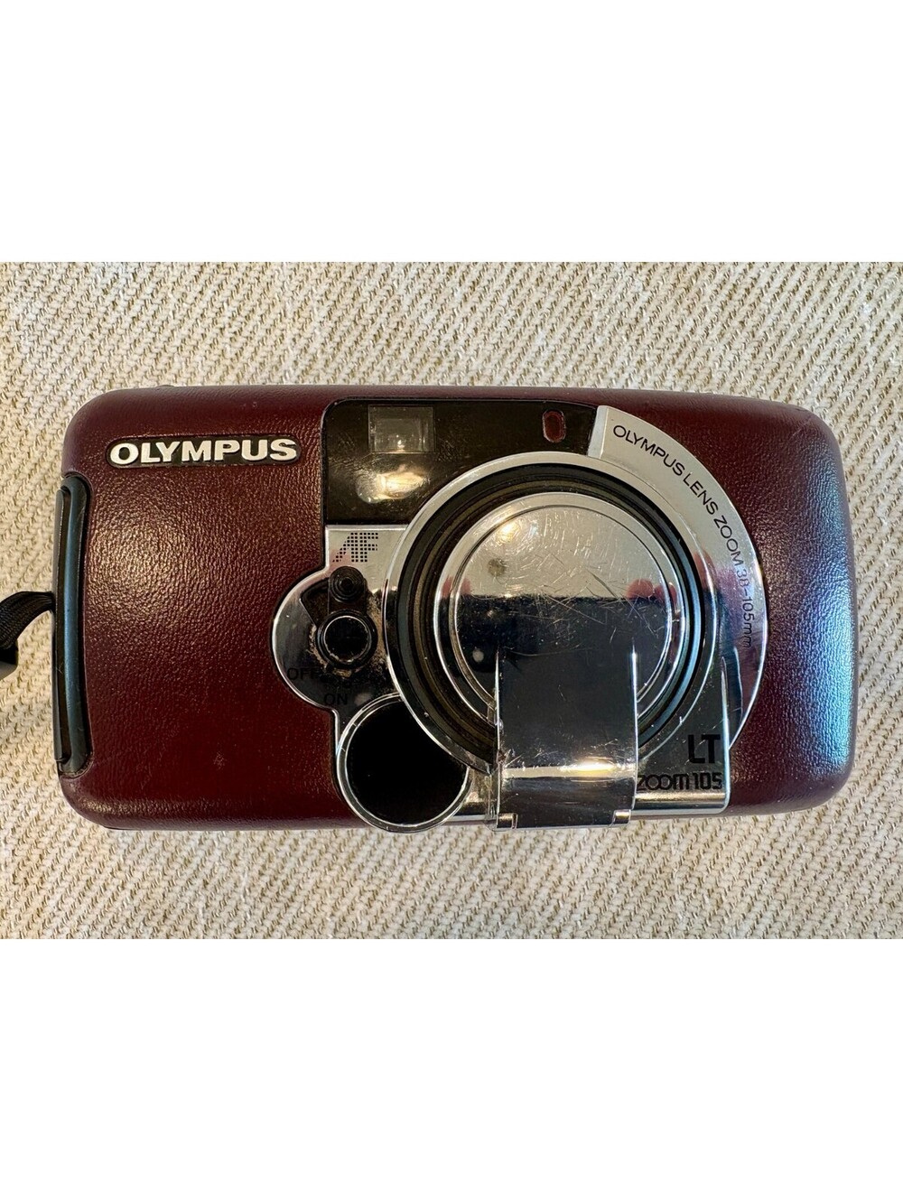 Olympus LT Zoom 105 35mm Film Camera Burgundy with Strap Quartz Date Tested
